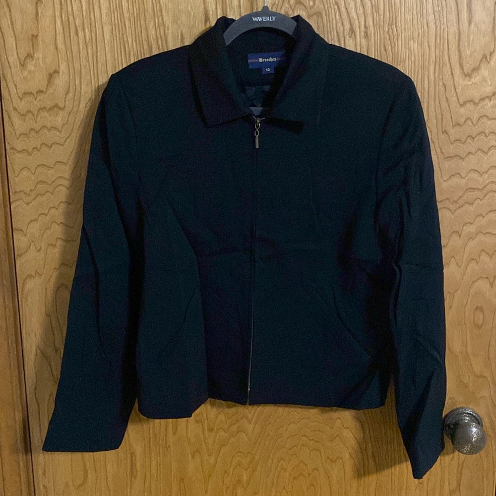 Breeches 100% Wool Riding Jacket zip up lined fake pockets Made in USA Size 10